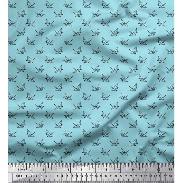 Soimoi Georgette Viscose Fabric Paper Craft Bird Small Printed Craft Fabric by The Yard 42 Inch Wide