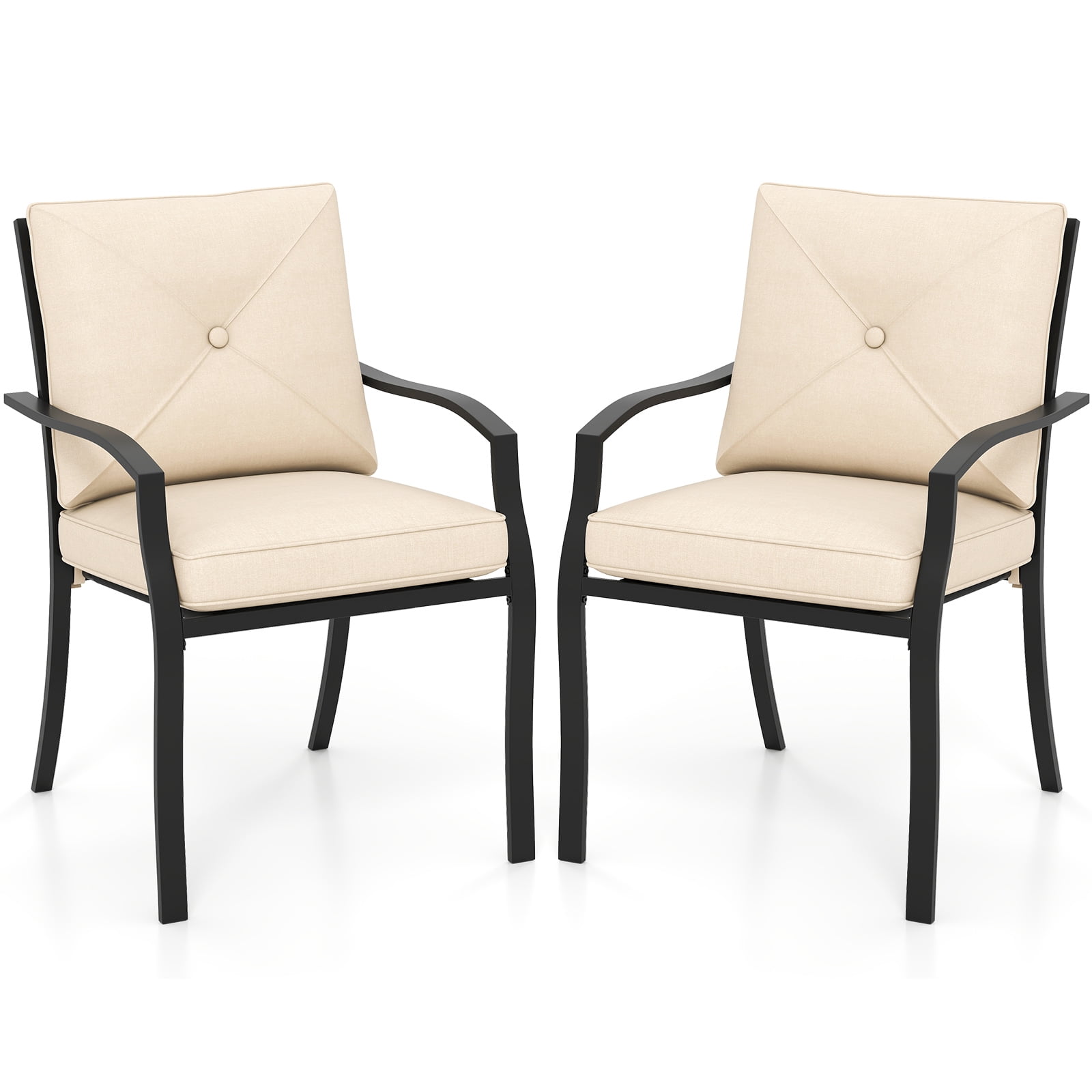 Patiojoy 2 PCS Patio Dinning Chairs Cushioned Chairs w/Steel Frame for Garden Backyard & Poolside