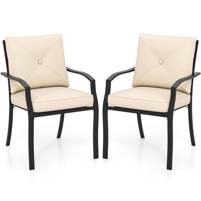 Patiojoy 2 PCS Patio Dinning Chairs Cushioned Chairs w/Steel Frame for Garden Backyard & Poolside