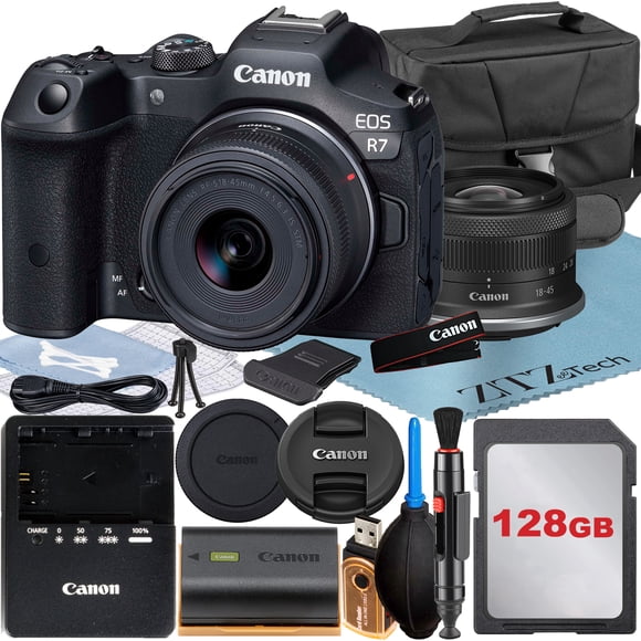 Canon EOS R7 Mirrorless Camera with RF-S 18-45mm Lens + SanDisk 128GB Memory Card + Case + ZeeTech Accessory Bundle