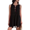 thumbnail image 3 of Robe Mini à Nouer devant pour Femme Été Sans Manches Plissée Décontractée Ample Style Babydoll Robes Noir TG, 3 of 10