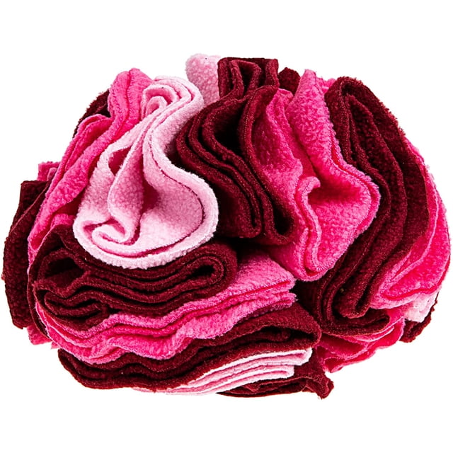 Dog Snuffle Mat by DEANDAWN, a fleece snuffle mat for dogs, puppies, and small pets like hamsters and kittens. The mat features a vibrant design with pink and burgundy folds, designed to hide treats or food to encourage foraging and slow eating. Ideal for promoting natural behavior, improving focus, and calming pets.