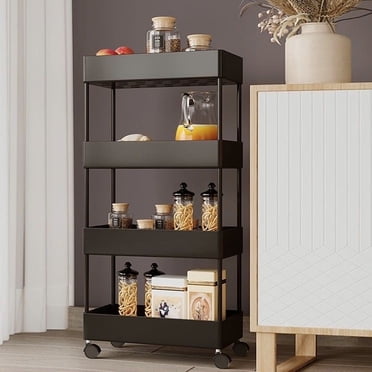 EGNMCR Slim Rolling Storage Cart 4 Tier Bathroom Storage Organizer Laundry Room Utility Cart Mobile Shelving Unit Multi Purpose For Kitchen Bathroom Narrow Places Plastic Crack Shelf