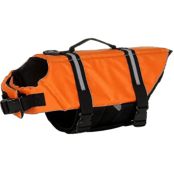 Laiseng Summer Reflective Adjustable Dog Swimming Vest Life Jacket-Orange-(Bmatwk)