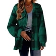 thumbnail image 2 of Timegard Womens Jacket Plus Size Plaid Stand Collar Button down Fleece Hooded Jacket Winter Fuzzy Warm Coat, 2 of 5