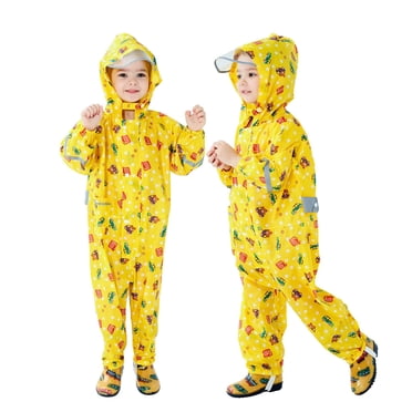 MIASHUI Unisex Kids Rain Suit One Piece Hooded Coverall Rainwear for Boys Girls,Yellow,L