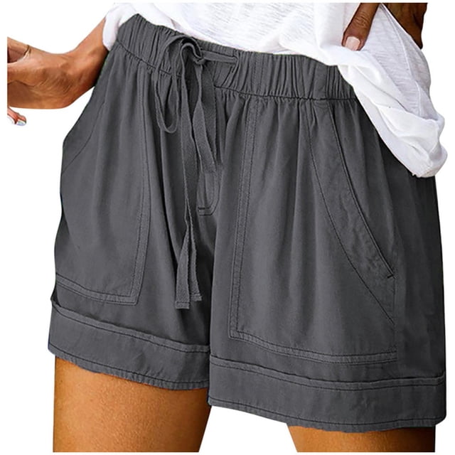 Women Comfy Drawstring Casual Elastic Waist Solid Color Shorts Summer Beach Lightweight Lounge Short Pants with Pockets