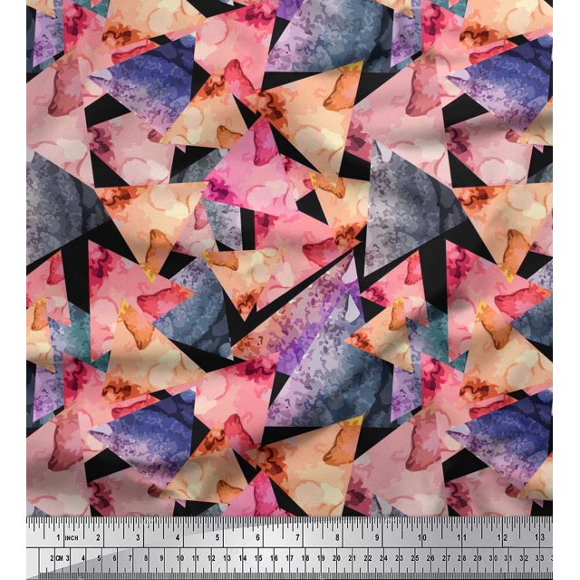 Soimoi Cotton Voile Fabric Triangle & Texture Print Fabric by Yard 42 Inch Wide