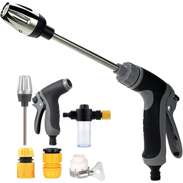 High Pressure Car Wash Water Spray Gun Kit with Extension Pole & Bottle - Portable Garden Hose Nozzle Set for Vehicle Cleaning Tools