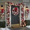 thumbnail image 1 of Cheers Christmas Artificial Wreath Flocking Snow Covered Rattan Upside Down Tree Red Bowknot Ribbon Scene Layout Shiny Balls Xmas Door Decor Hanging Garland Pendant for Party, 1 of 2