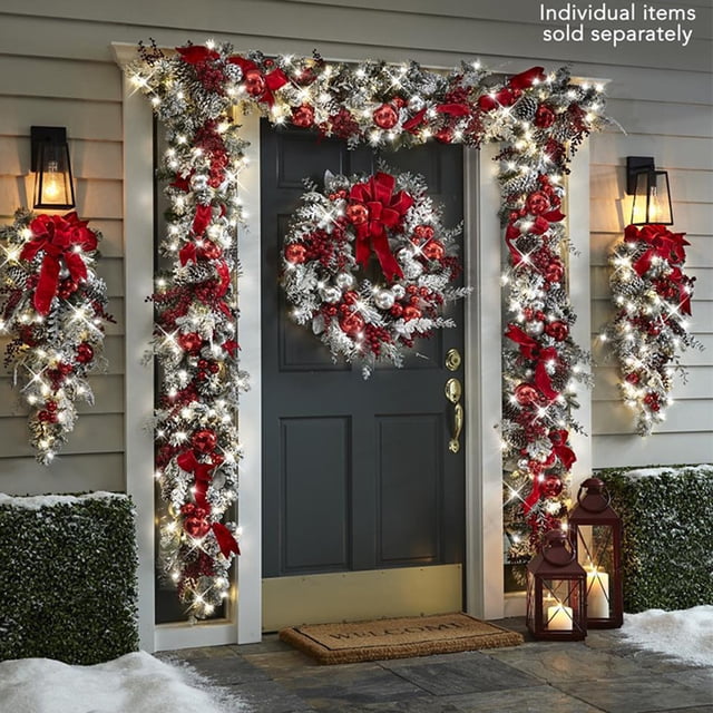 38 Key Layout Cheers Christmas Artificial Wreath Flocking Snow Covered Rattan Upside ...
