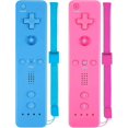 thumbnail image 1 of 2 Pack Classic Wireless Controllers Compatible With Wii And Wii U, Game Controller With Silicone Case And Wrist Strap (pink And Blue), 1 of 5