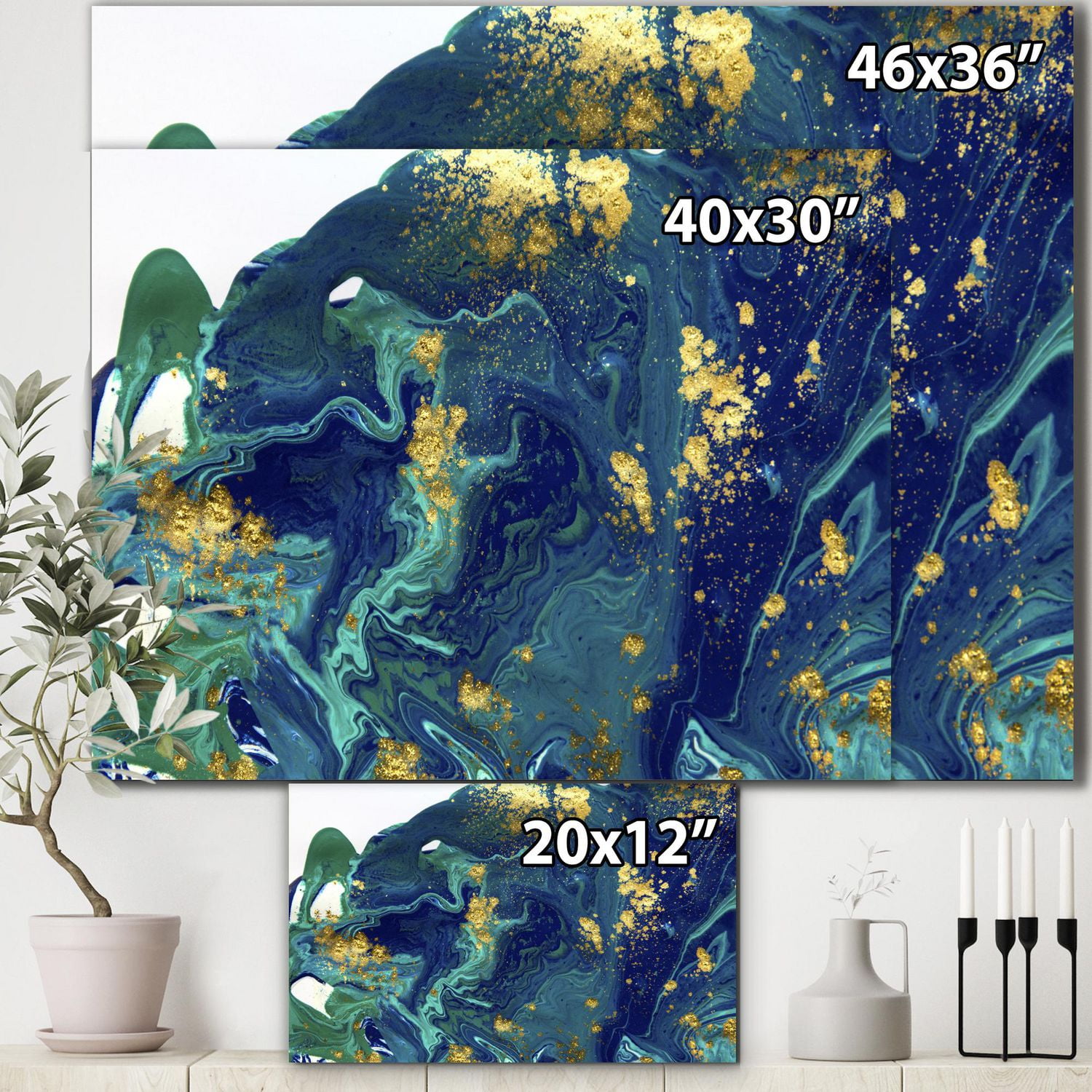 Designart Marbre doré sur univers bleu foncé Art mural sur toile