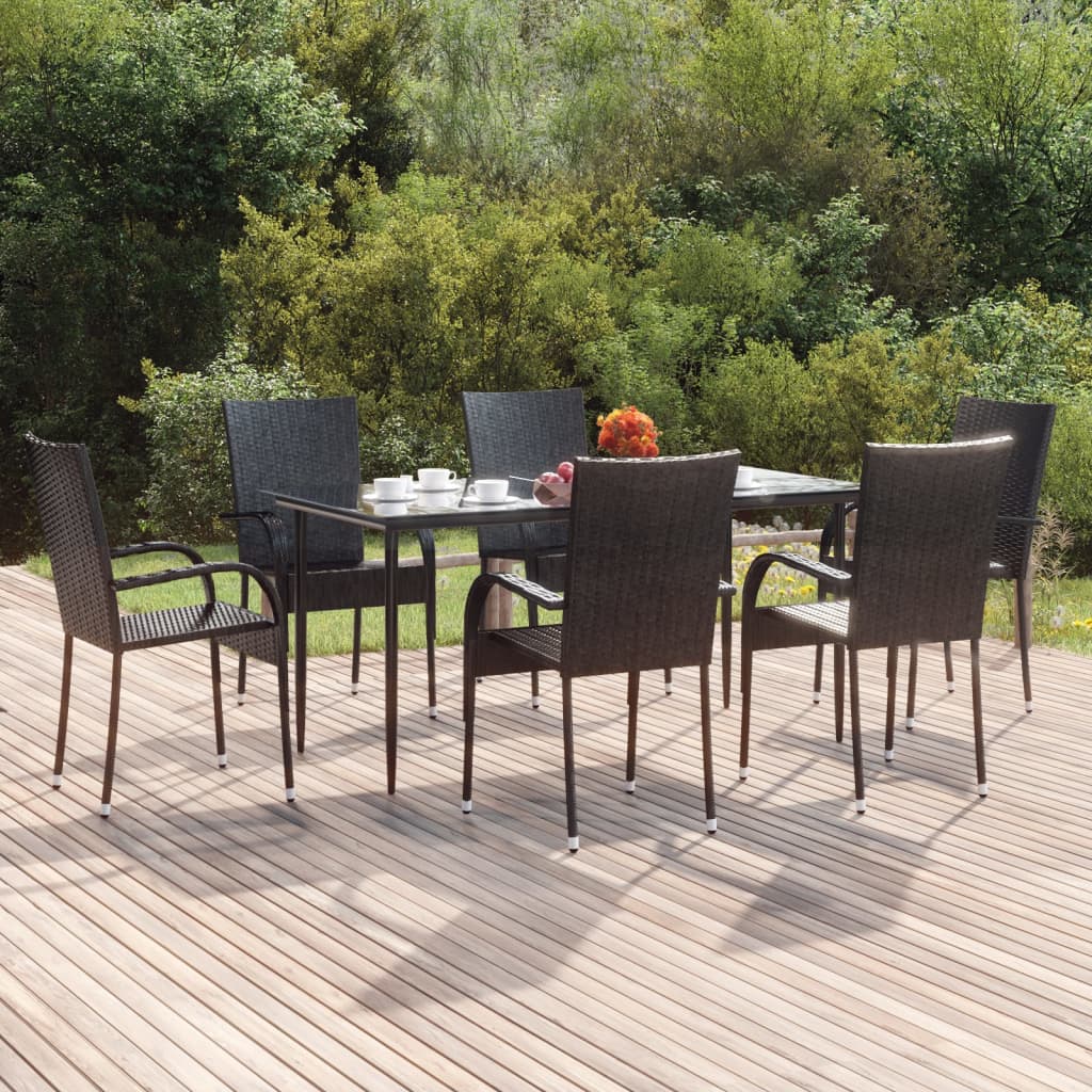 vidaXL 7 Piece Garden Dining Set Black Poly Rattan