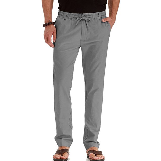 MAWCLOS Mens Trousers Elastic Waist Pants Drawstring Bottoms Fitted Summer Solid Color Loungewear Grey M