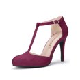 thumbnail image 1 of BLISSFUL STEP Chaussures pour Femmes Bout Rond Talon Aiguille Sandales à Bride en T Bourgogne 9, 1 of 1