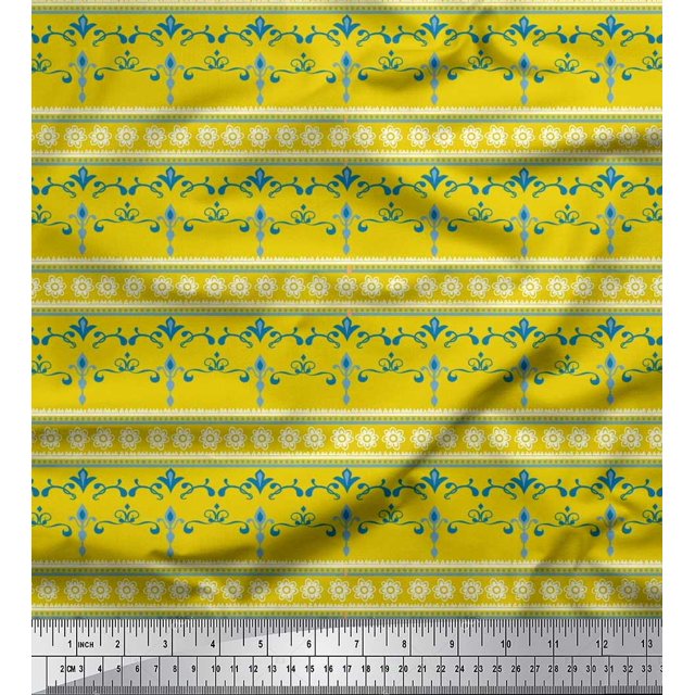 Soimoi Poly Georgette Fabric Stripe,Floral & Filigree Damask Decor Fabric Printed Yard 42 Inch Wide
