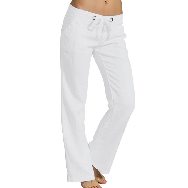 Innerwin Pantalon de Détente Jambe Droite Pantalons pour Femmes Bureau Taille Mi-Haute Bas Décontractés Blanc L