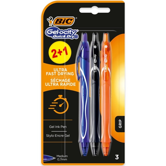 BIC Gel-ocity Stylos à Bille Roulante, Encre Gel, Pointe Moyenne, 0,7 mm, Couleurs d'Encre Assorties, Lot de 3