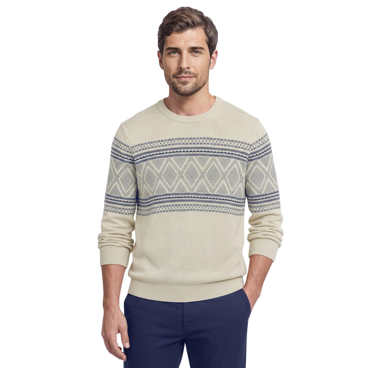 Izod Men's Fair isle Double-Layer Crew Neck Sweater