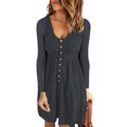 thumbnail image 2 of LLYwey Deals Robes d'Automne Femmes Décontractées Col en U Boutons Manches Longues Robe Taille Nouvelle Robes de Soirée Gris Foncé m, 2 of 8