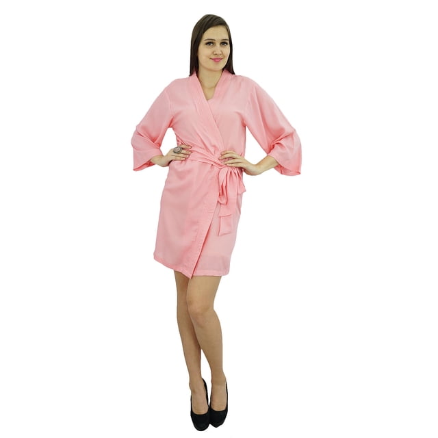 Bimba Peignoir Court Uni pour Femmes avec Ceinture, Modal Doux en Coton, Enveloppant, Rond, Uni