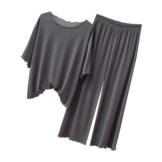 Ensembles de Pyjama pour Femmes 2 Pcs, Tenue d'Intérieur Décontractée Ample à Manches Courtes et Pantalon pour Femmes, Ensembles de Pyjama