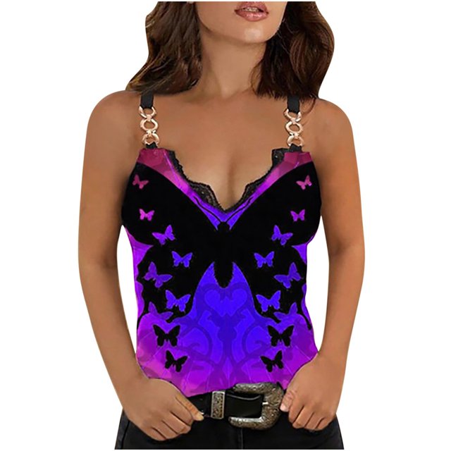 CHUANK Ichuanyi Blouse à Imprimé Sans Manches à Col en V pour Femmes, Décontractée, Ample, à Fermeture Éclair