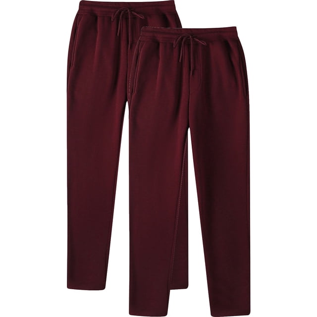 RXIRUCGD Men's Fashion Drawstring Elastic Waist Solid Color Casual Sweat Length Pants 2 PC, Wine, Size: S
