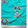 thumbnail image 1 of Soimoi Polyester Crepe Fabric Leaves,Bird & Floral Block Printed Fabric 1 Yard 42 Inch Wide, 1 of 1