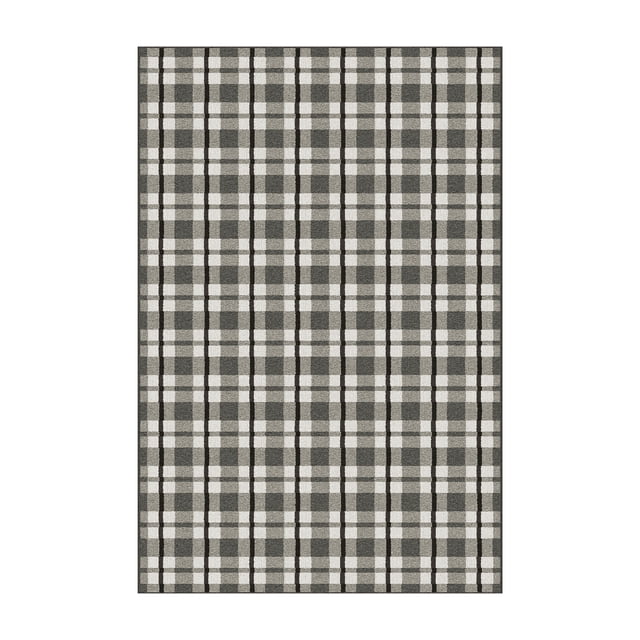 Mainstays Indoor Modern Plaid Machine-Tufted Gray and White Area Rug, 4' x 6', Machine Washable, Non-Slip Backing