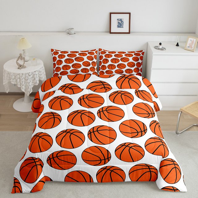 Erosebridal Basketball Lover Bedding Full Comforter Set, Orange Down Comforter, Balls Game Decor, Reversible 3-Piece