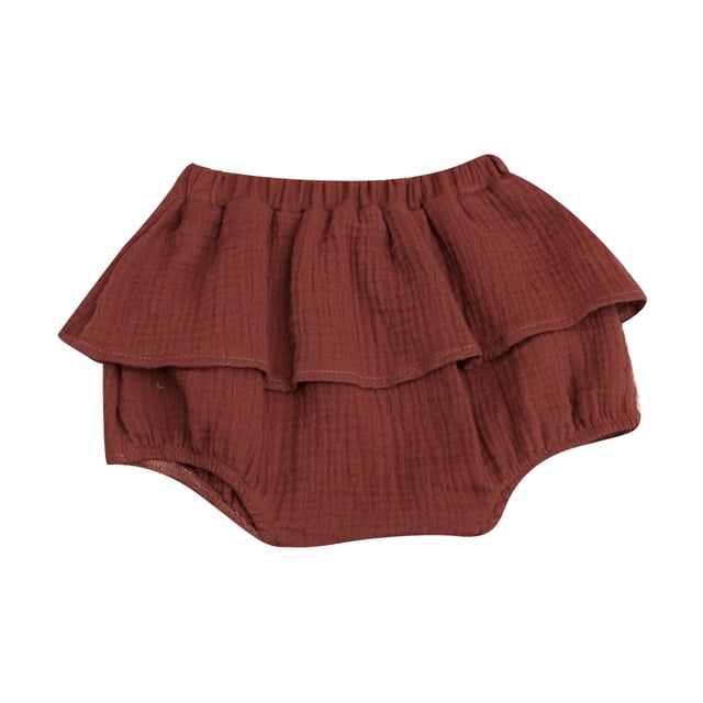 Dresses For Girls Linen Blended Cute Flower Triangle Culottes Solid Flower Girl Dress Coffee -