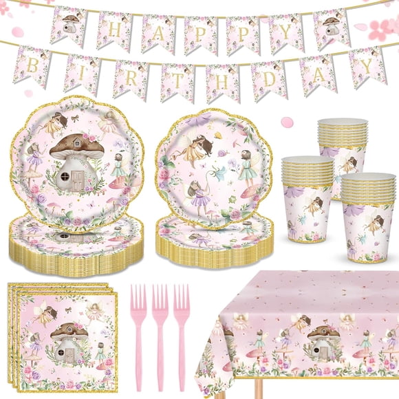 Fairy Birthday Decorations Serve 24 Guests Birthday Party Supplies Disposable Plates and Napkins Dinnerware Sets for Fairy Themed Baby Shower Garden Party Decor