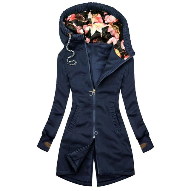 CNKOO Veste à Imprimé Floral pour Femmes Aviva, Sweat à Capuche avec Poche Zippée et Manches Longues
