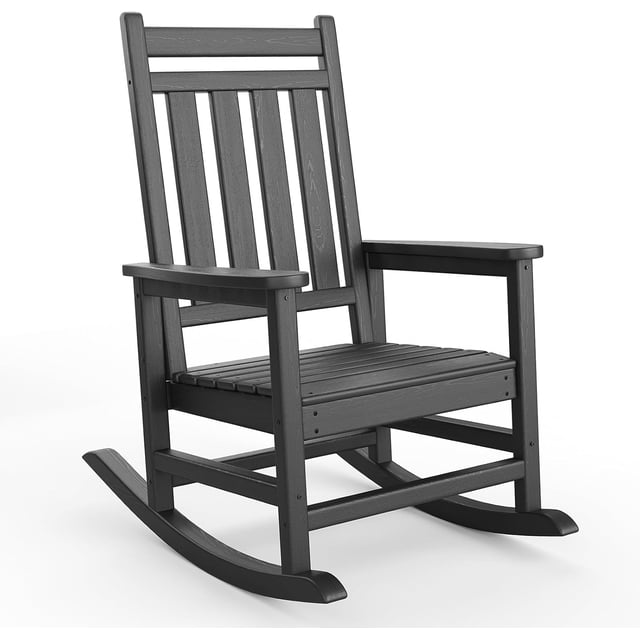 Patio Furniture HDPE Rocking Chair Outdoor Poly High Back Porch Rocker Chairs for Adults All Weather Resistant Furniture for Patio Front Porch Black