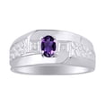thumbnail image 1 of RYLOS Men's Rings 14K White Gold Classic Nugget 6X4MM Oval Gemstone & Diamond Ring Amethyst February Birthstone Rings Size 12, 1 of 7