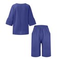 thumbnail image 3 of Ensemble Décontracté pour Femme, Haut à Col Rond à Manches 3/4 et Short à Taille Élastique, Tissu Polyester Respirant pour Détente et Tenue d'Été Confortable, 3 of 5