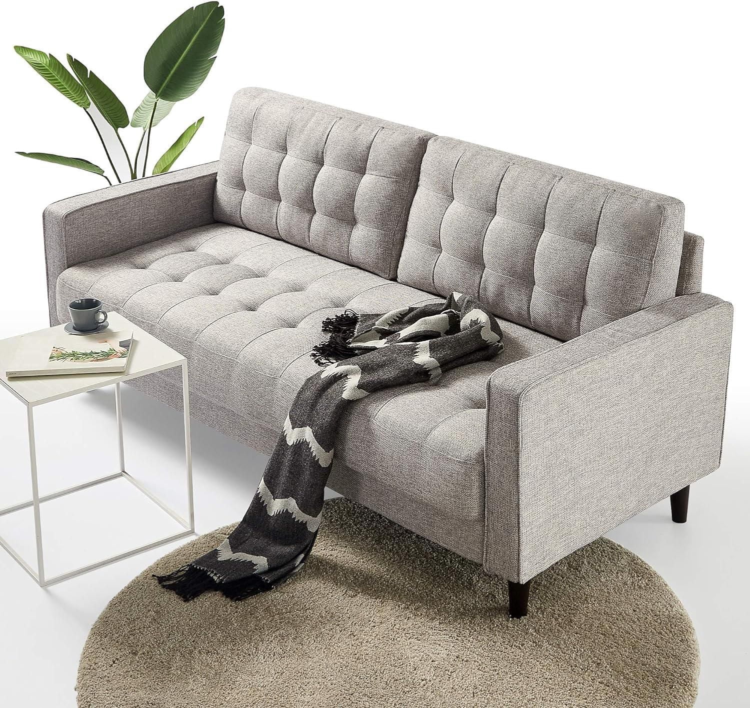 Zinus Benton Traditional Modern 3-Seater Upholstered Sofa Couch, Soft Grey