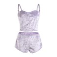 thumbnail image 2 of Women 2PCS Lingerie Set Slim Solid Sling Crop Top Short Elastic Band Pants, 2 of 9