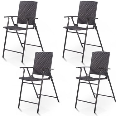 Costway Tabouret de Bar Pliant en Rotin Osier 4 Pcs Chaise Intérieur et Extérieur Brun