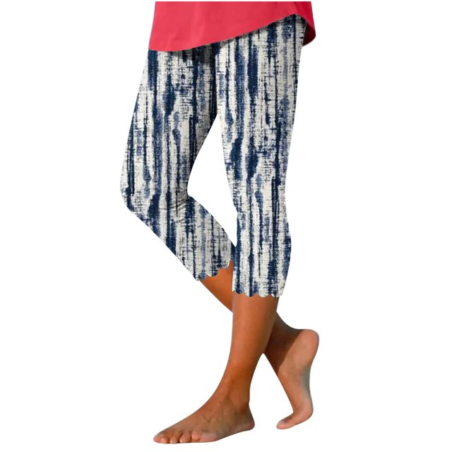 Pantalons Taille Élastique pour Femmes Pantalons d'Été Décontractés Taille Élastique Imprimés Pantalons de Plage Raccourcis Pantalons pour Femmes Taille Élastique