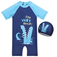 thumbnail image 1 of MIASHUI Boys One Piece Swimsuits Dinosaur Rash Guard Swimwear with Swimming Cap,Blue,4-5 Years, 1 of 5