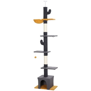CoSoTower Floor to Ceiling Cat TreeTower with 90.5"-108" Adjustable Height, Scratching Posts, Hammock, Condo, Toy Ball, Dark Grey