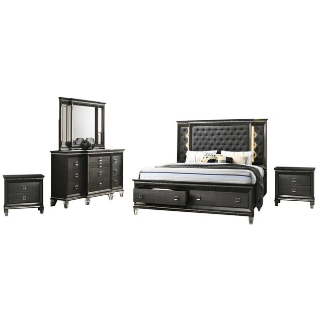 Lavish 5 Piece Gray Bedroom Set with Light up Headboard in Queen Size