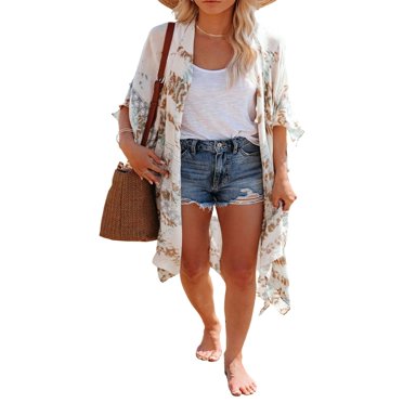 Women Beach Cover-up Open Front Loose UV-protection Summer Long Kimono Cardigans