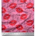 thumbnail image 1 of Soimoi Pink Poly Georgette Fabric Text,Eiffel Tower & Lips Women Print Sewing Fabric Yard 42 Inch Wide, 1 of 1