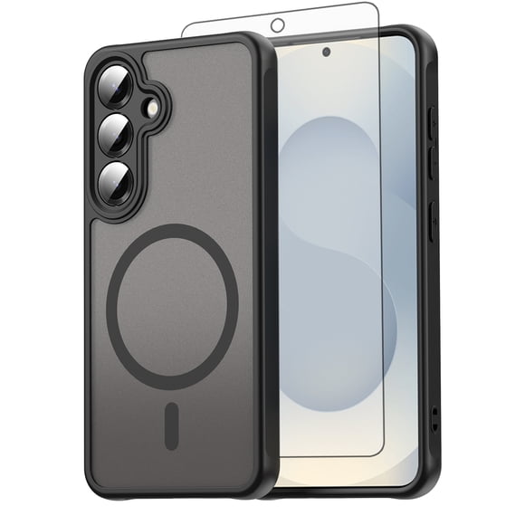 Asuwish Compatible with Samsung Galaxy S25 5G Magnetic Phone Case Translucent Matte Anti-fingerprint Back Military Grade DropProof Shockproof Protective Cell Cover for S 25 25S G5 Women Men Black