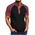 thumbnail image 2 of EOYWHK Mens Henley Shirts Retro Business Shirts Color Blocked Raglan T-Shirt Loose Fit Button Up Work Office Tops Flyer, 2 of 6