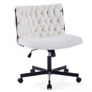 18 Inch Wide Ergonomic Office Chair Height Adjustable Swivel Desk Chair Criss Cross Metal Base Armless Beige Accent Chair for Home Office